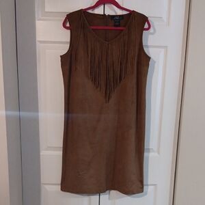 Brown Fringe Sleeveless Dress